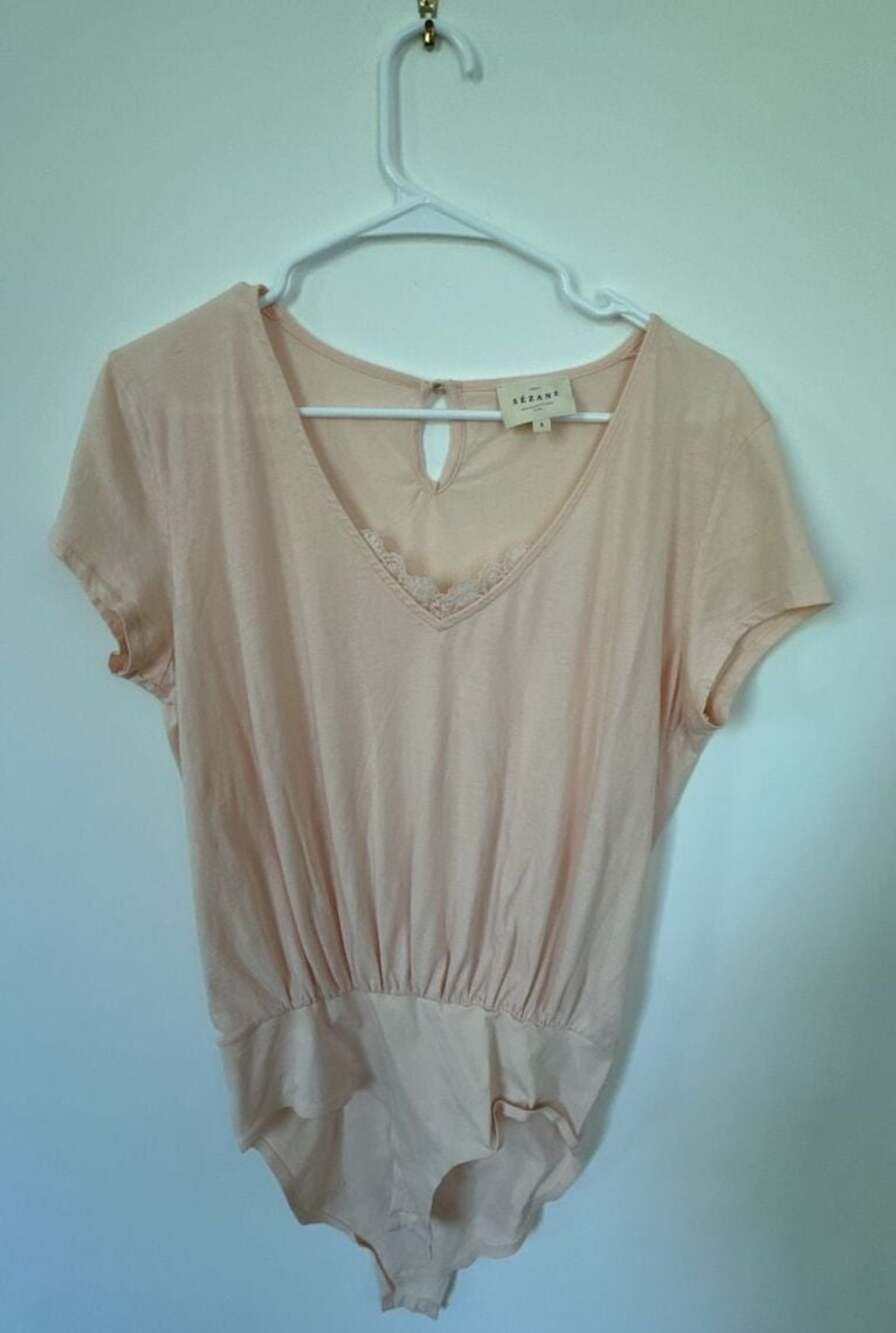 Sézane Blush Pink Short Sleeve Bodysuit